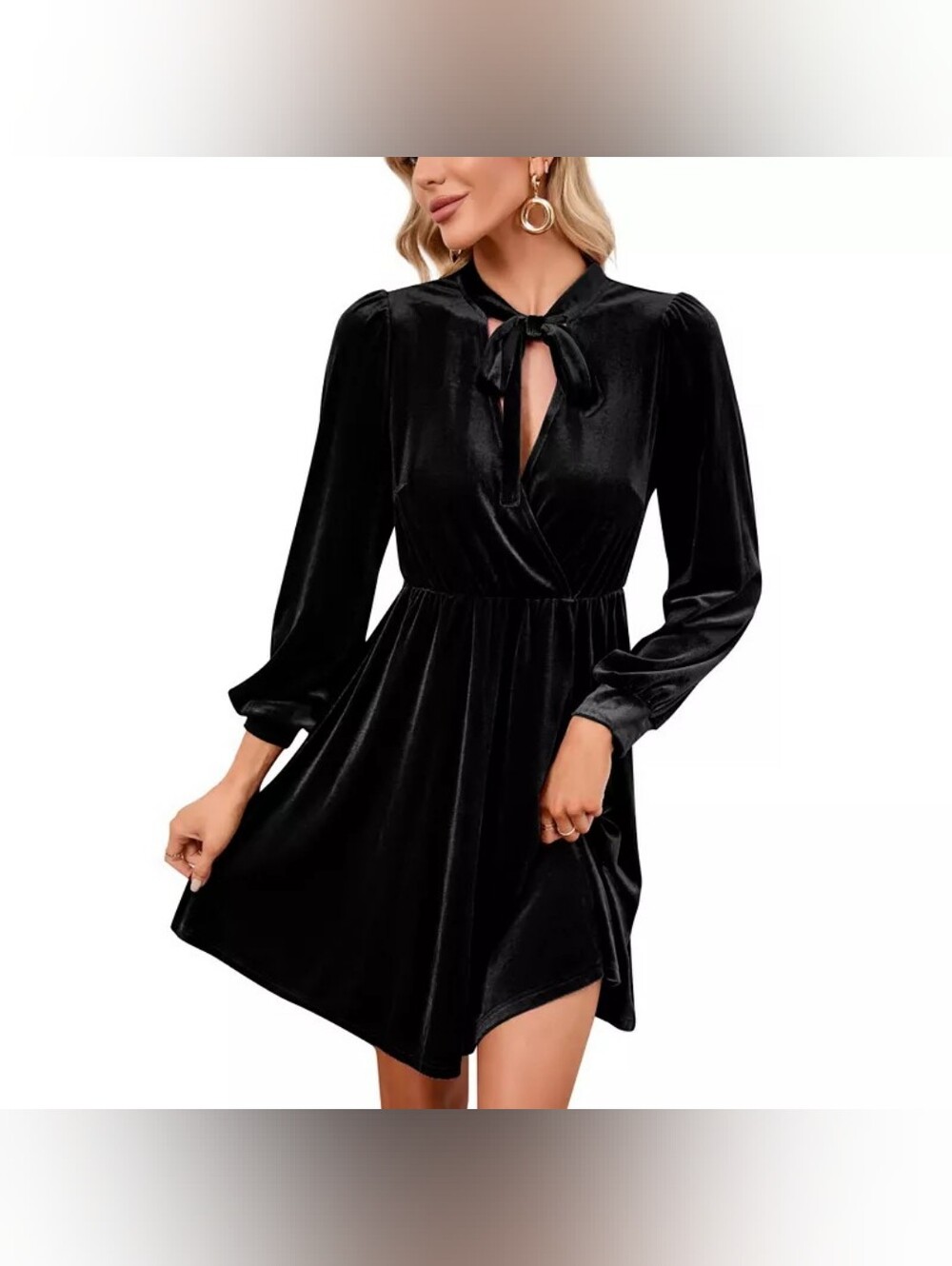 Velvet Tie Neck Mini Dress